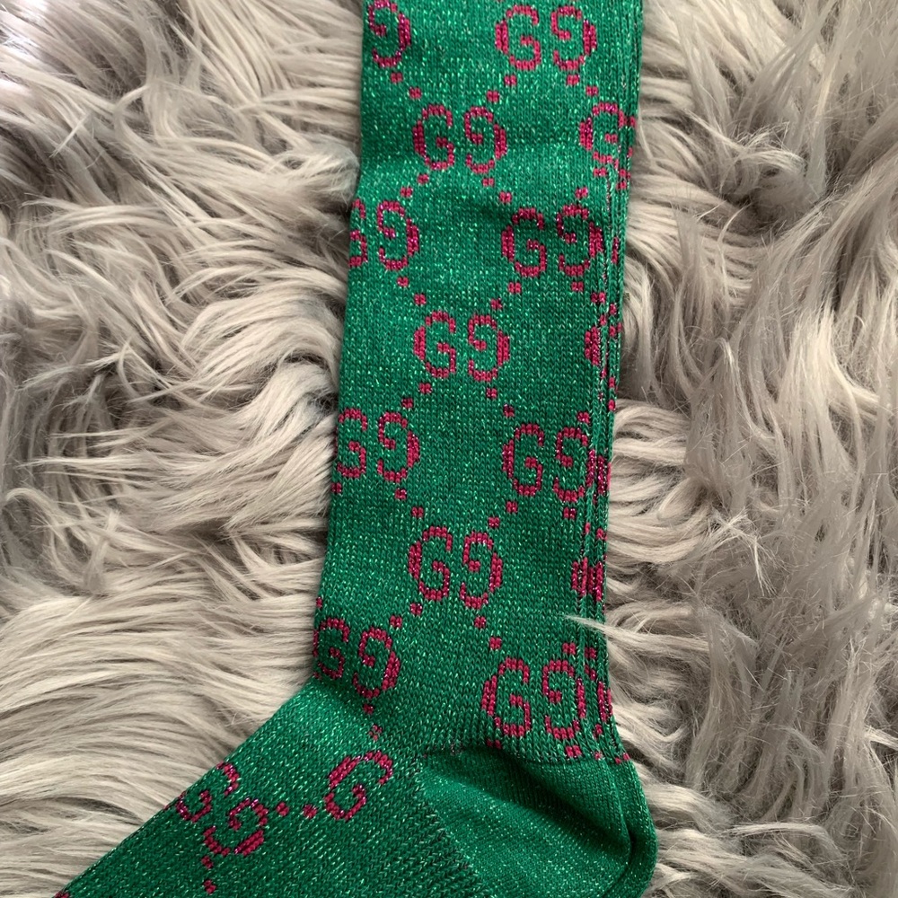 GG Lamé green & pink shimmering long socks